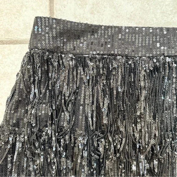 12th Tribe Black Sequin Fringe Mini Skirt - Picture 3 of 10